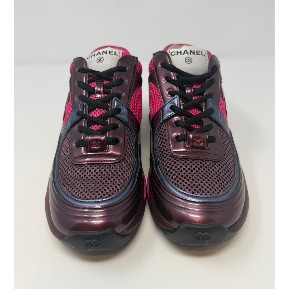 Chanel CC Low Top Trainer Sneaker Pink/Burgandy Size 8 US 38 EU - Picture 2 of 8